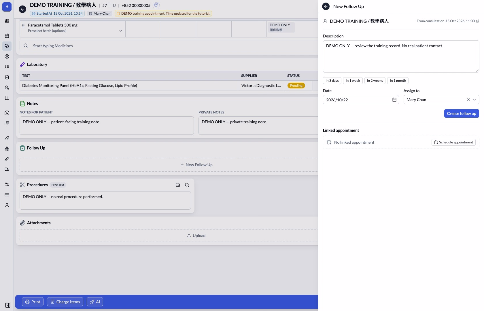 New Follow Up with date and assignee
