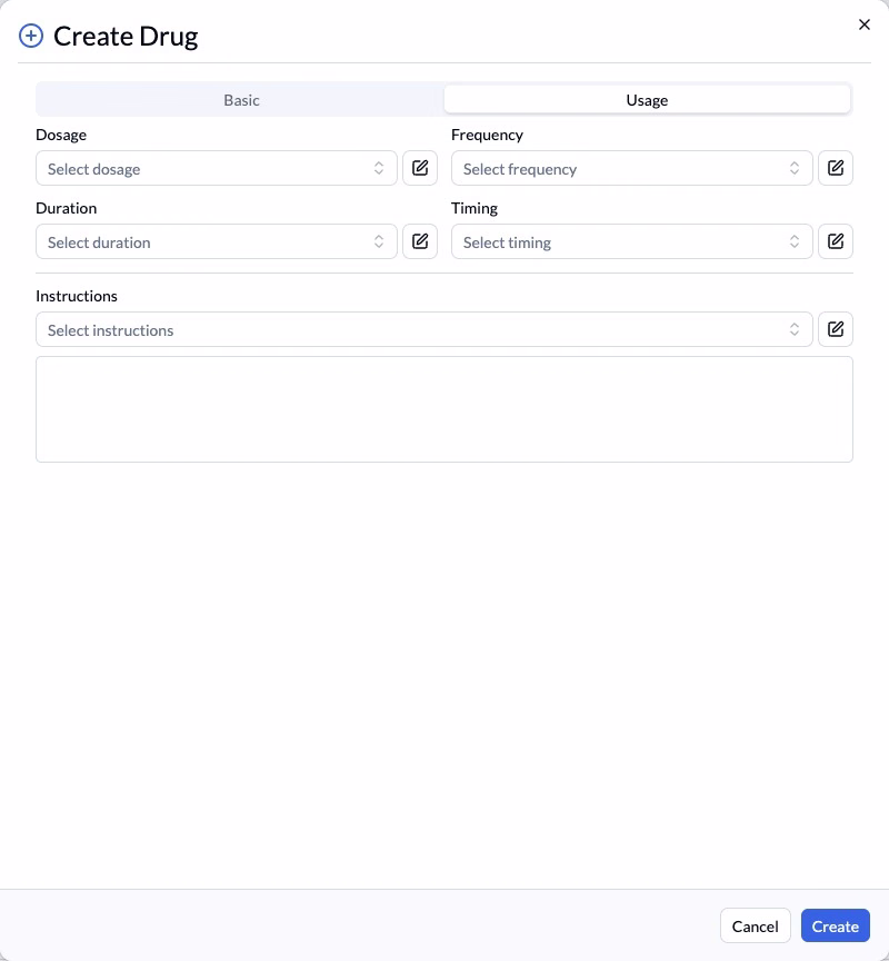Step 3 — Usage contains item settings. Review each patient prescription separately.