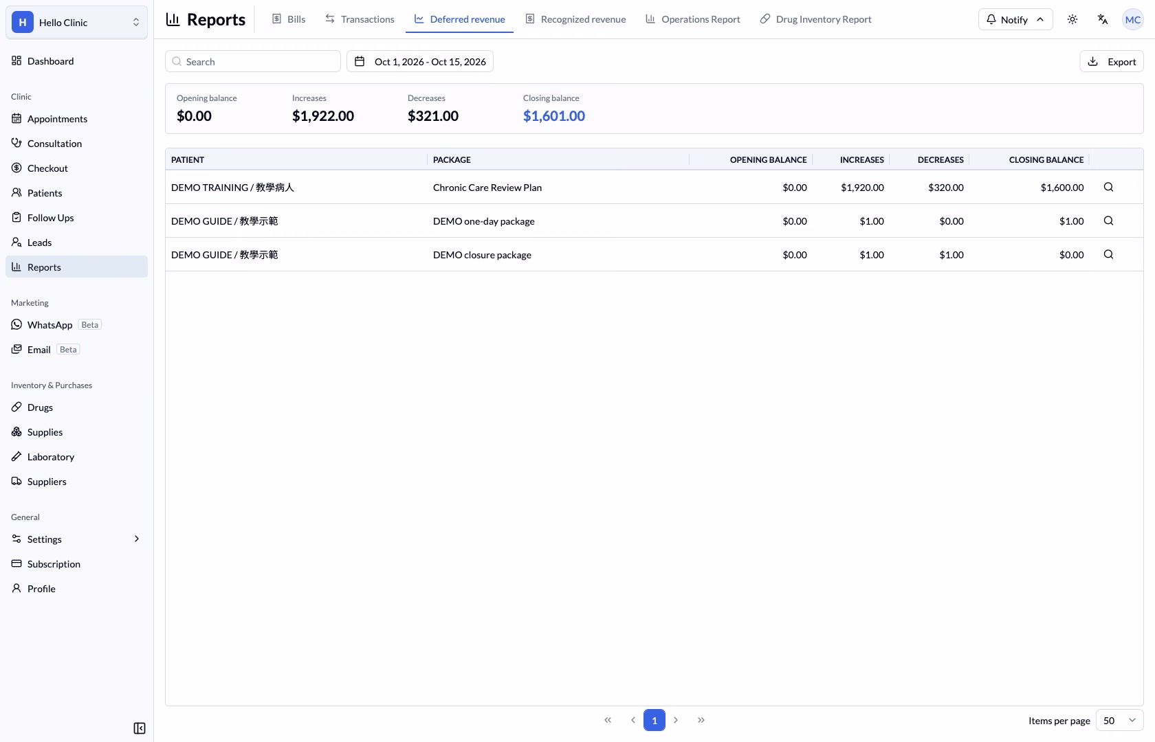 Step 5 — Read all four value columns for the same patient and package.