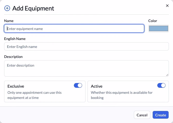 Step 12 — Exclusive use and availability are different equipment settings.