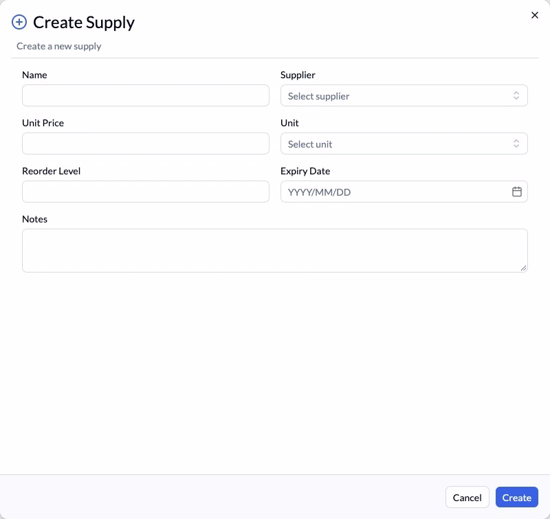 Step 14 — Create supply details. Record received quantities separately.